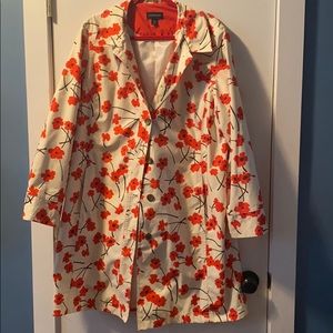 Lands End floral poppy trench coat